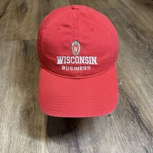 Wisconsin Badgers Business School Hat Red White Dad Cap Cotton‎ Adj Strap NCAA